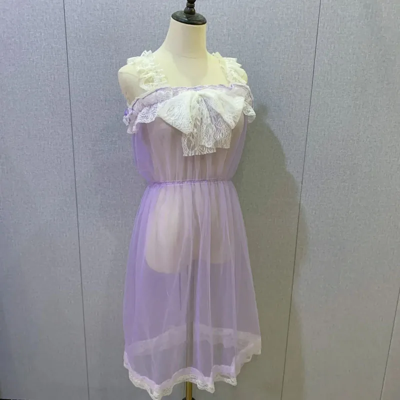 

Мужская сексуальная прозрачная ночная рубашка, платье-бретелька, двухслойное прозрачное тюлевое кружевное платье с бантом, платье с рюшами и подолом, мягкое шелковистое эротическое белье