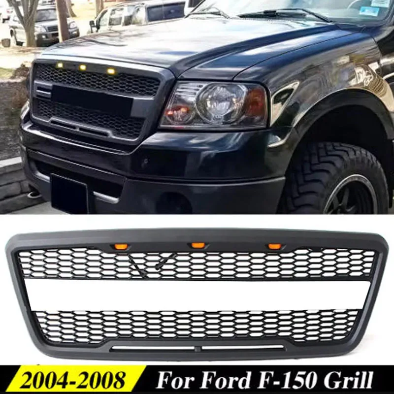 

Front Racing Grill Engine Mesh Guard for Ford F-150 Raptor Style 2004-2008 Exterior Parts Matt Black