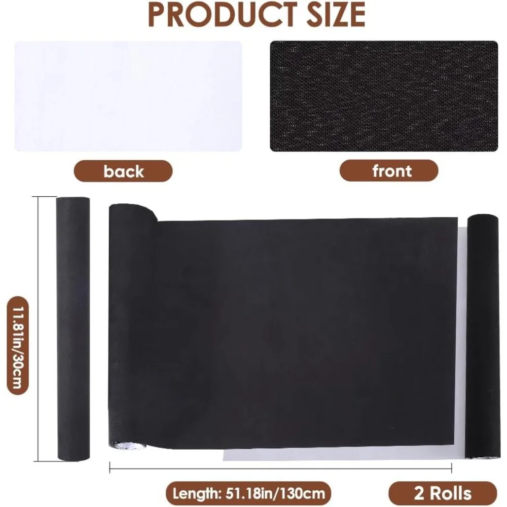 51x11.8 2 Rolls Book Cloth Black for Book Binding A4-A8 Fabric Surface Paper Backed Bookcover Books Album Scrapbooking Archival
