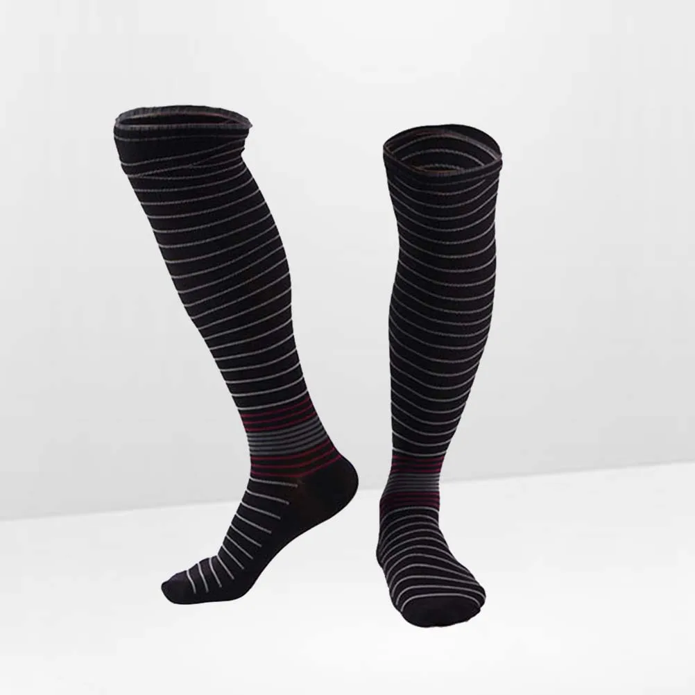 

Professional Compression Socks Men Knee High Striped Cotton Stretch Hosiery Outdoor Sports Running Travel Socks Black High