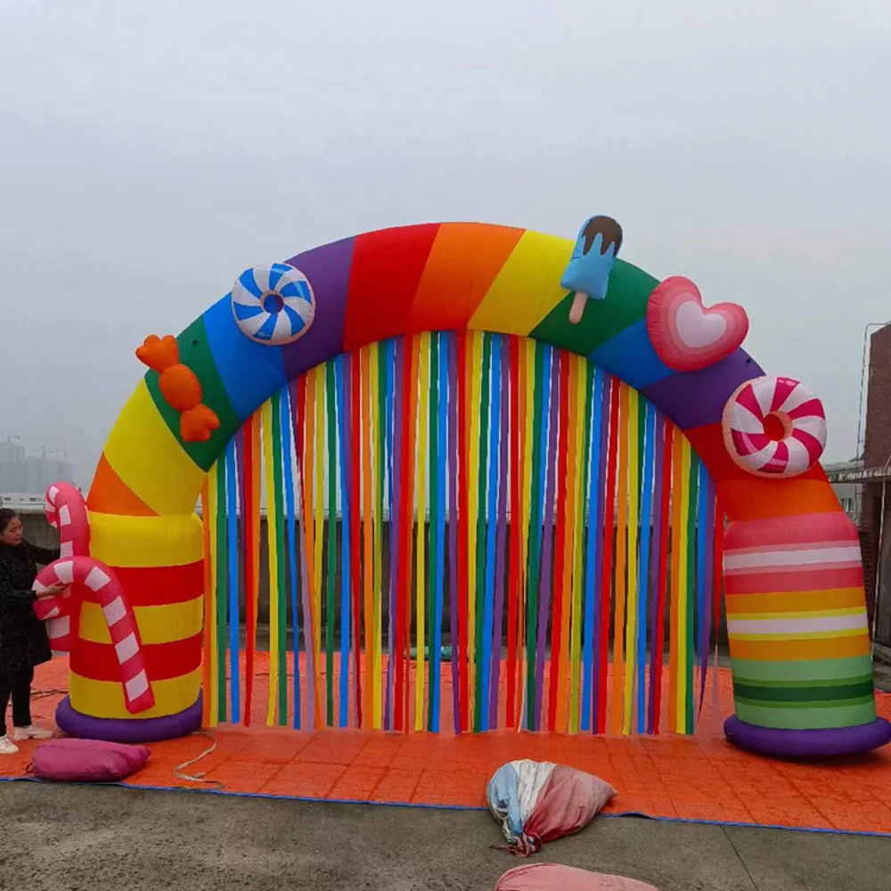 

wholesale Custom Made Inflatable Candy Arch With Tassels Colorful Attractive Party Event Archway Balloon For Outdoor Decoration