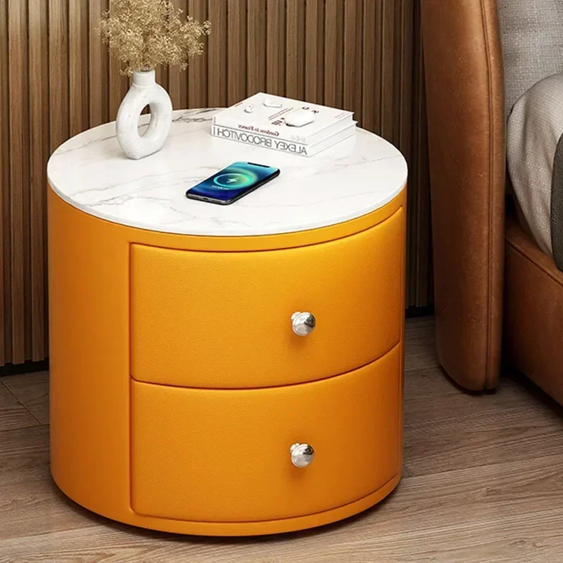 Smart Round Nightstand with Wireless Charging Modern Minimalist Bedside Table Creative Luxury Small Bedroom Storage Organizer