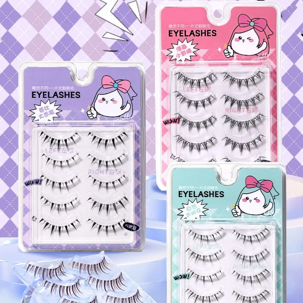 5ペア スイート ウィスピー フルストリップ ラッシュ フィッシュテール DIY コミックスタイル グラフトまつげ キャットアイメイク まつげエクステ 女性用