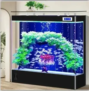 

J NEW N New Super White Glass Fish Tank Living Room Small Household Ecological Change Water Large Back Filter Loop Floor Aquariu
