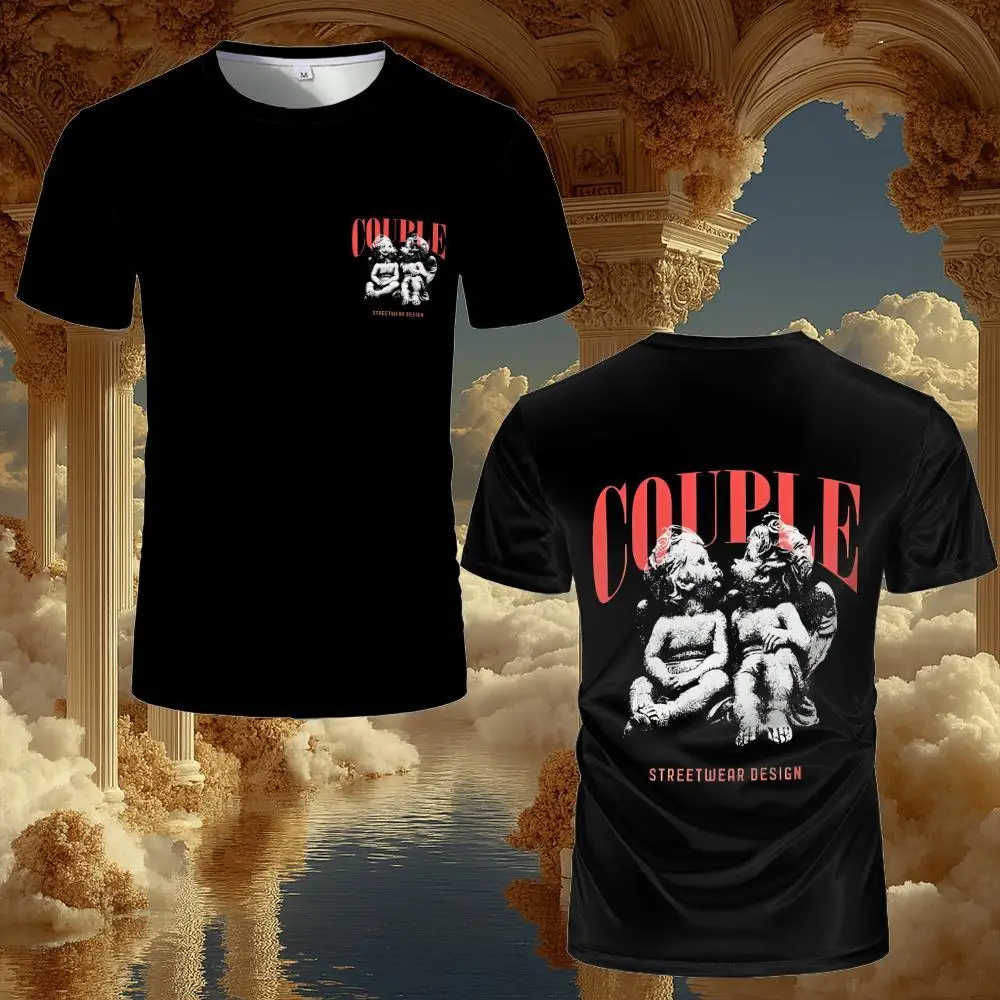 

2025 Men's Streetwear Angel Sculpture Graphic T-shirts Youth Fashion Casual Vintage Tops Classic Versatile Unisex Oversized Tees