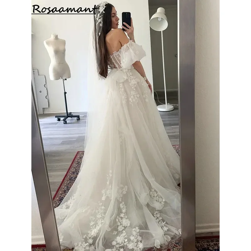 Элегантная иллюстрация, 3D цветы, свадебные платья трапециевидной формы со съемными рукавами и аппликациями, кружевные свадебные платья, платья de Novia