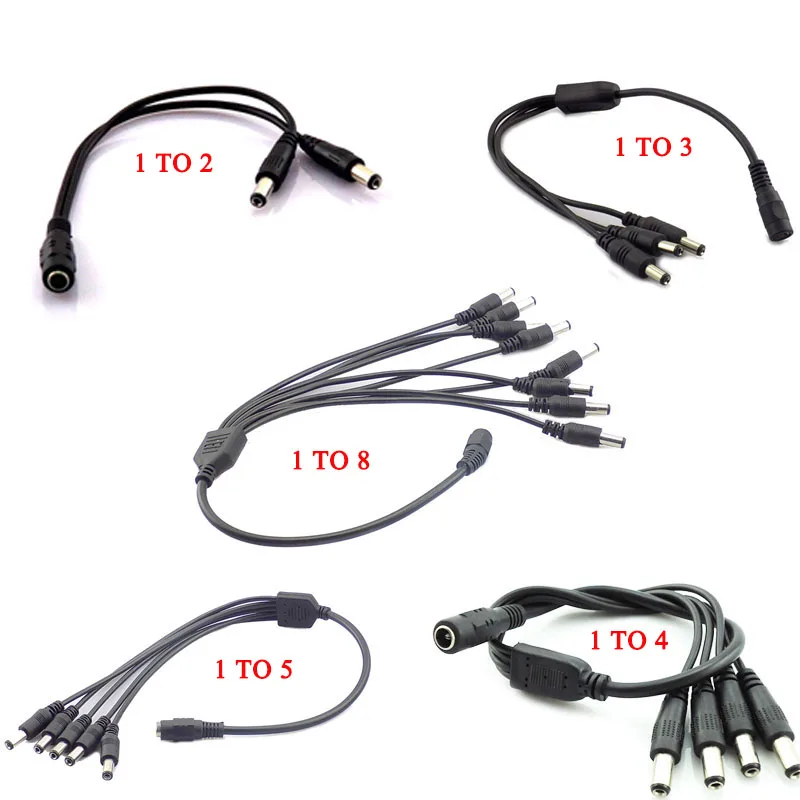 2.1*5.5mm 1 Female To 2 3 4 5 8 Male DC Power Splitter Plug Cable For CCTV Security Camera Accessories Power Supply Adapter 12V