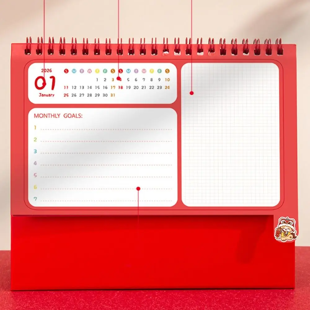 Calendario de escritorio de estilo chino 2026, encuadernación de bobina, calendario del año del caballo/Panda, indicador de fecha del mes, planificador de horario de dibujos animados