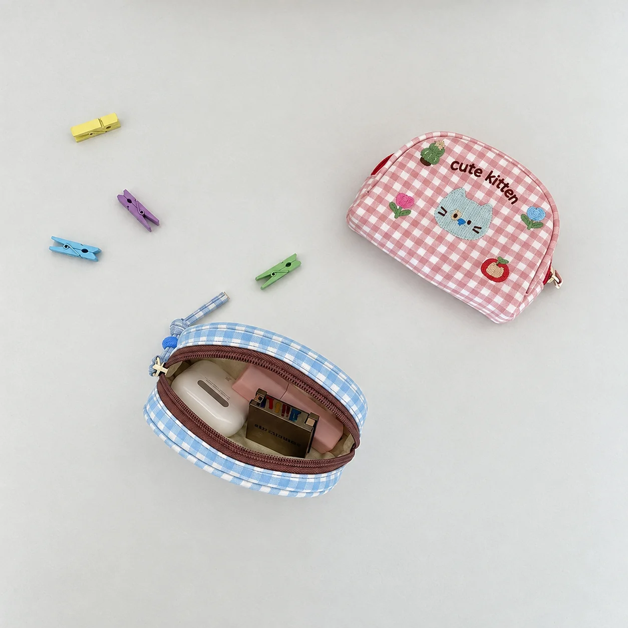 Shape Cosmetic Bag Medium-Soft Cotton Cosmetic Bag Cosmetic Bag Checkered Small Storage Pouch For Bank Card Sorting Headphone