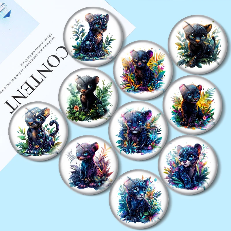 Black Panther Clipart 10pcs Coloured drawing 12mm/16mm/18mm/25mm Round Photo Glass Cabochon Demo Flat Back Making findings