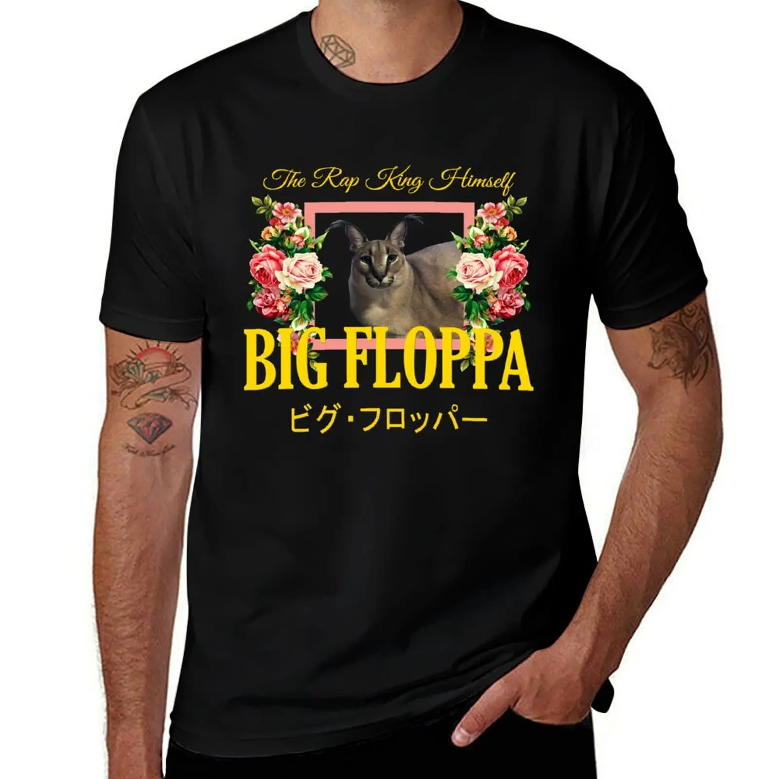 Big Floppa Floral Aesthetic T-Shirt Basic Short Sleeve Cotton Blend T-Shirt