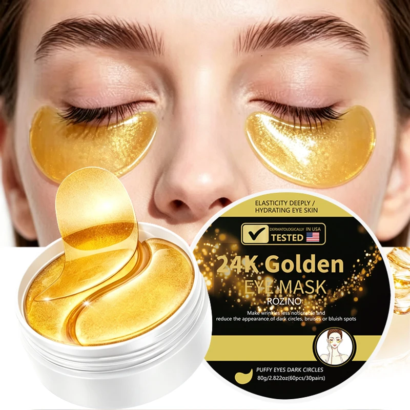 60-Piece Pack of Golden Hydrating and Nourishing Eye Patches, Eye Patches for the Eye Area, Hydrating and Moisturizing, Nourishing the Skin Around the Eyes, Eye Care, a Daily Essential, Makes the Skin Around the Eyes Smooth and Elastic, Comprehensive Eye Care, Beauty Care, Can Be Used as a Skincare Gift for Friends and Family