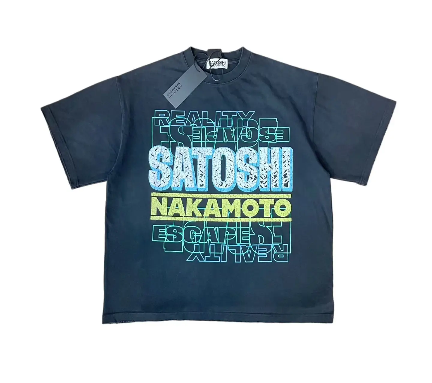 Stack Letter Logo Satoshi Nakamoto Hole T Shirt Men Women Tee Tops T-Shirt