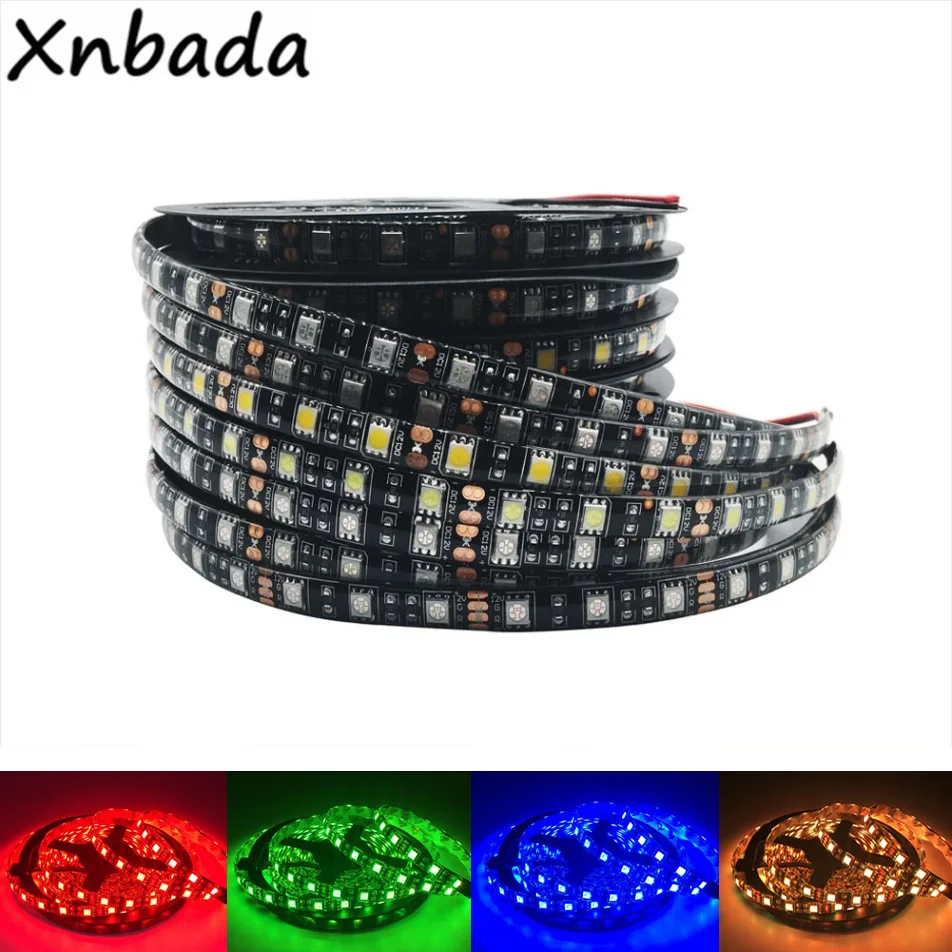 DC12V LED Strip 5050 60 LEDs/m Flexible Black PCB LED light RGB /Warm White/Red/Green/Blue/Yellow 1M 2M 3M 4M 5M Waterproof IP65