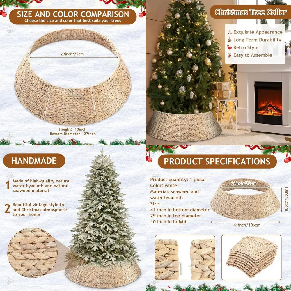 

Плетеный воротник для рождественской елки в стиле фермерского дома, белый в деревенском стиле, 42 дюйма, для сезонного декора