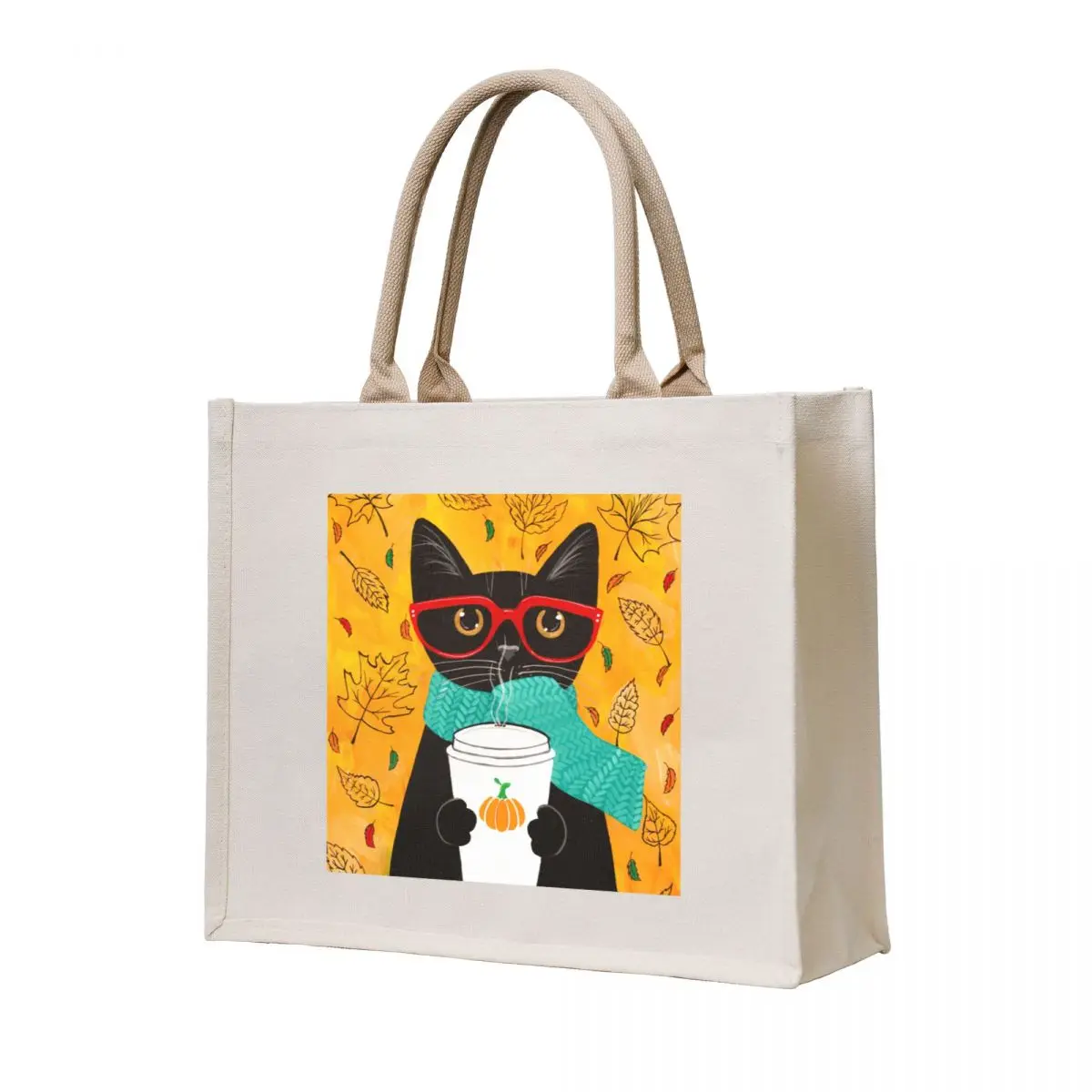 

Autumn Pumpkin Coffee Cat Tote Bag custom tote bag Canvas bag for women bags woman 2025