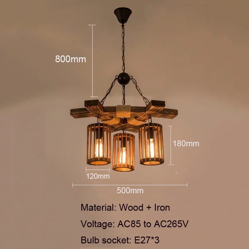 Industrial Retro Hemp Rope Chandelier Bar Restaurant Barber Salon Hot Pot Clothing Store Pendant Lamp Wood Light Droplight