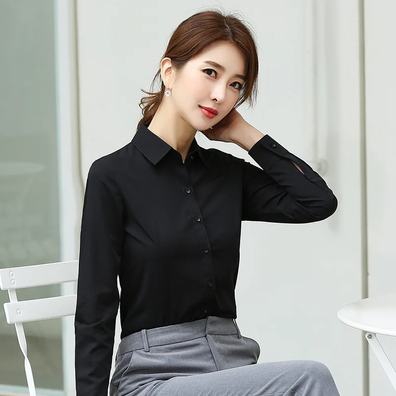 New Shirts and Blouses Long Sleeve Office Ladies Work Wear Black White Women's Shirt Korean Style Clothes 2023 OL Elegant Tops