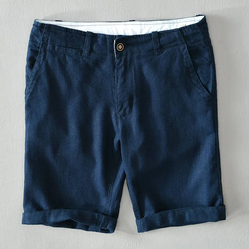 Pantalones cortos de lino para hombre, Shorts holgados, transpirables, rectos, informales, estilo Harajuku, verano, 100%