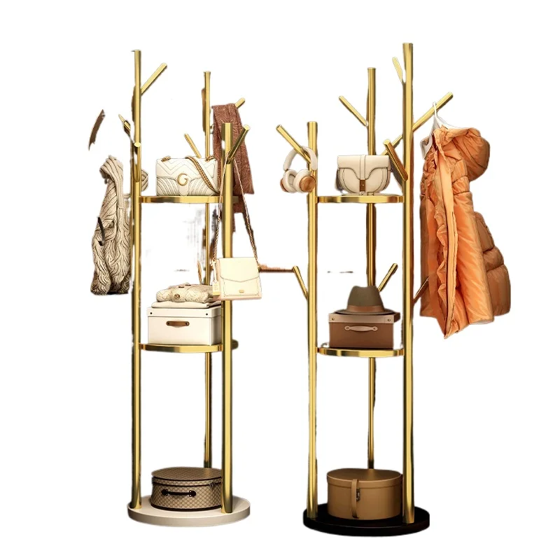 

Multifunctional metal coat rack, bold floor-to-ceiling hanger, vertical creative three-layer hanging clothes