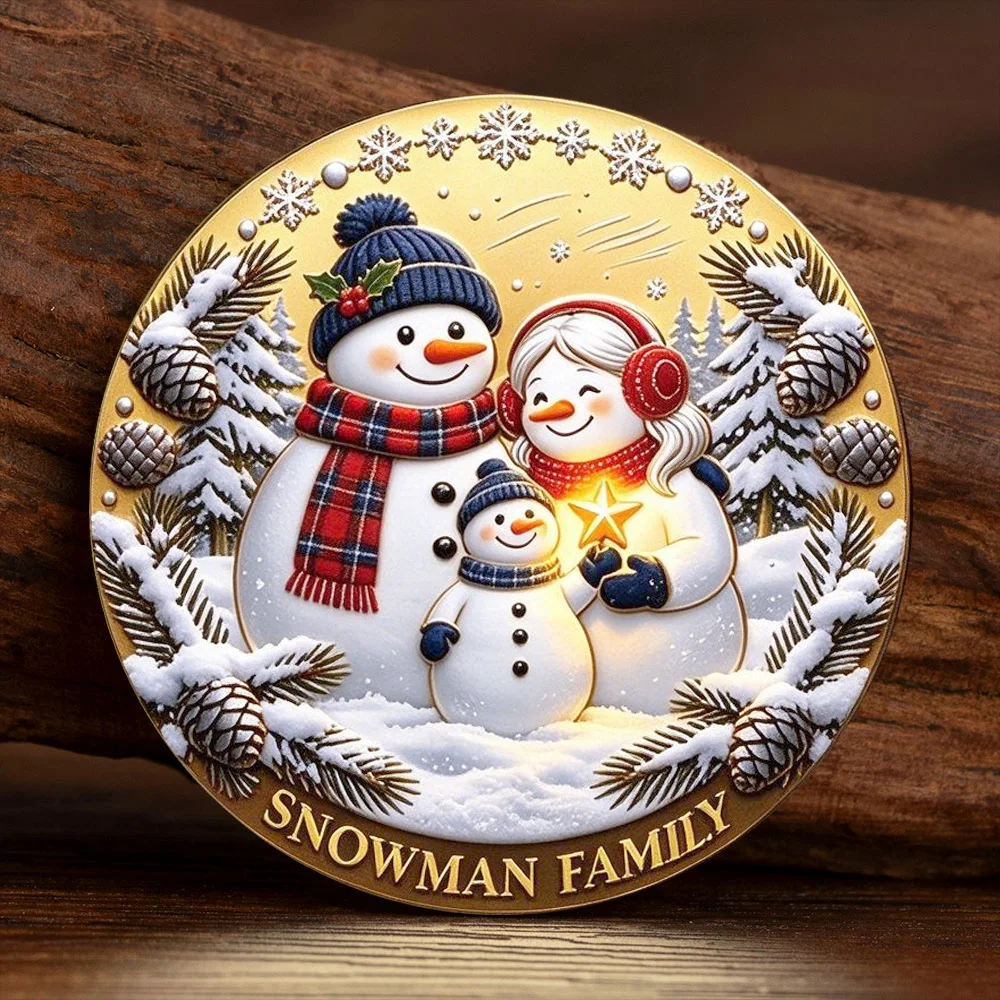 Christmas Snowman Family Gold Plated Commemorative Coin Winter Wonderland Metal Xmas Souvenir Coin Holiday Collectible Gift
