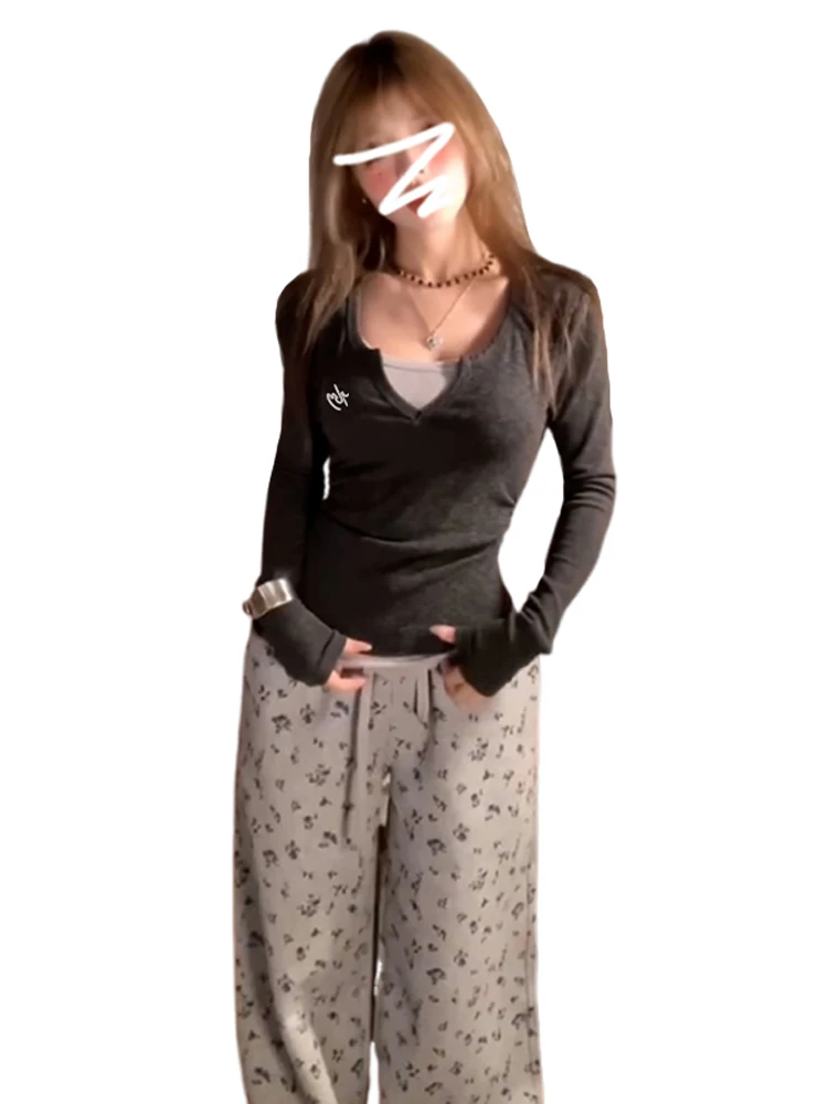 Ensemble de pulls en tricot longs coréens doux et épicés pour femmes, coupe ajustée, automne-hiver, style décontracté, faux deux pièces