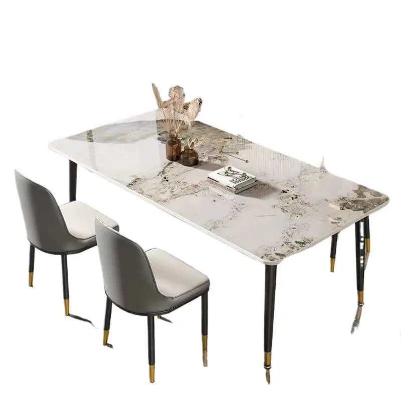 

Italian modern light luxury rock slab dining table and chair combination is simple
