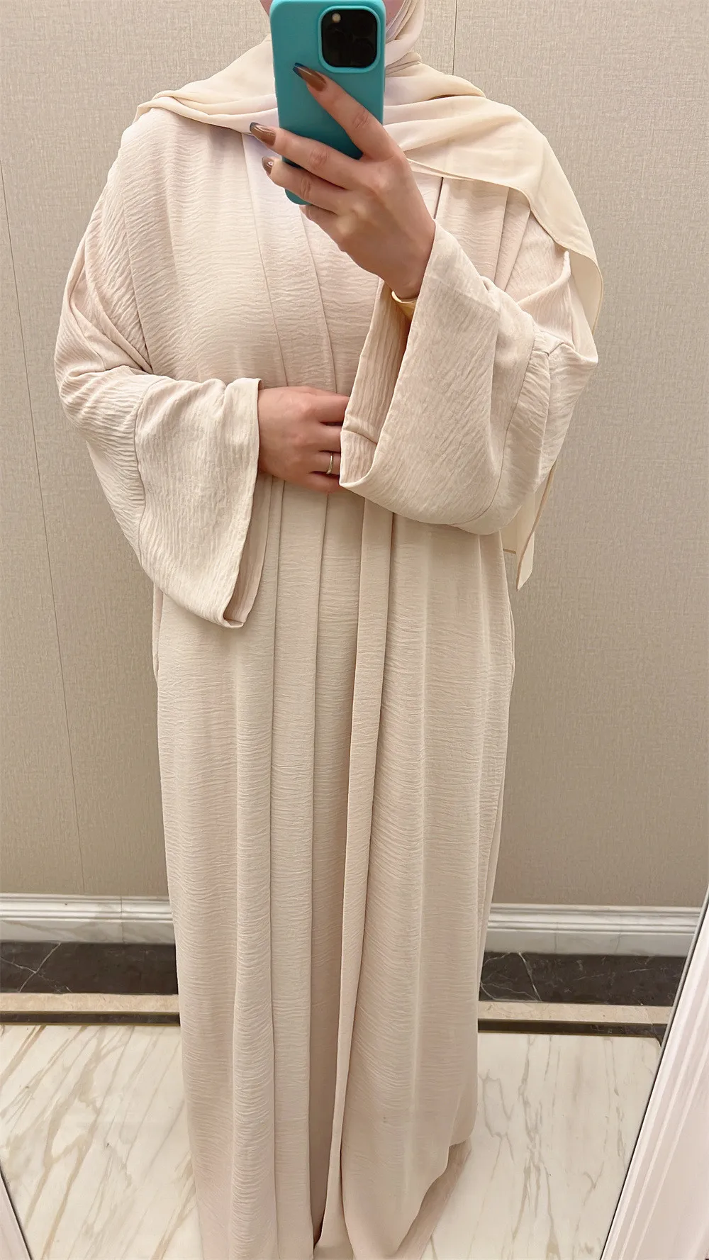 

Muslim Islamic Women's Full Cover Two Pieces Long Abaya Dubai Kaftan with Hijab Modest Full Length Prayer Dress Robe