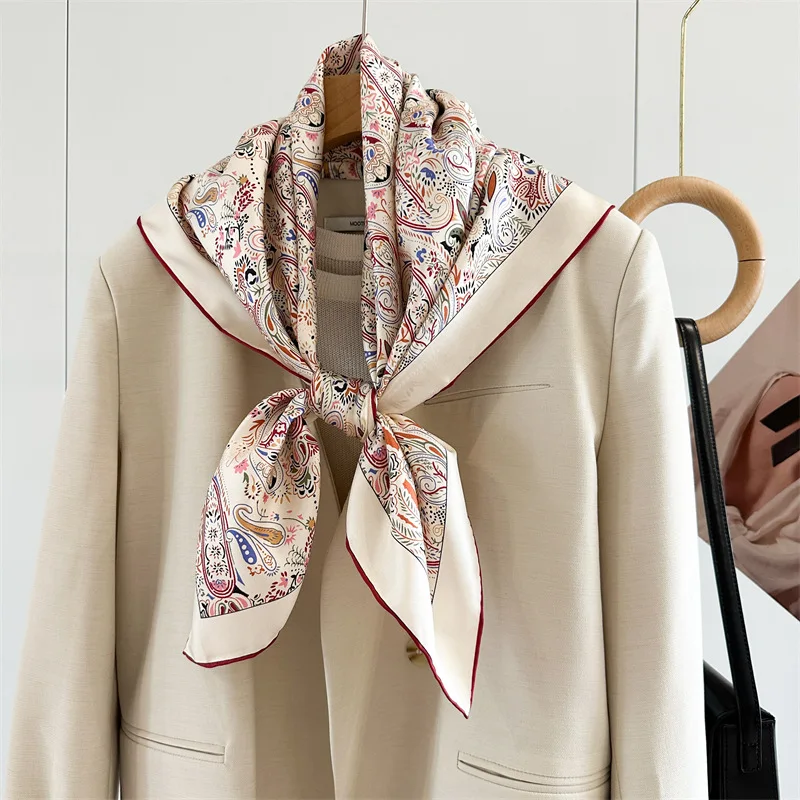 ペイズリープリント 100% シルクスカーフ ネッカチーフ ラージスクエアヘッドスカーフ ヒジャブ ヘアラッピング用 35インチX35インチ