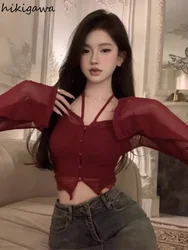 Women Clothing Sexy Tshirts Outfits Chic 2 Piece Set Long Sleeve Tunic T Shirt Casual Tanks Suit 2023 Ropa Mujer Korean Y2k Sets