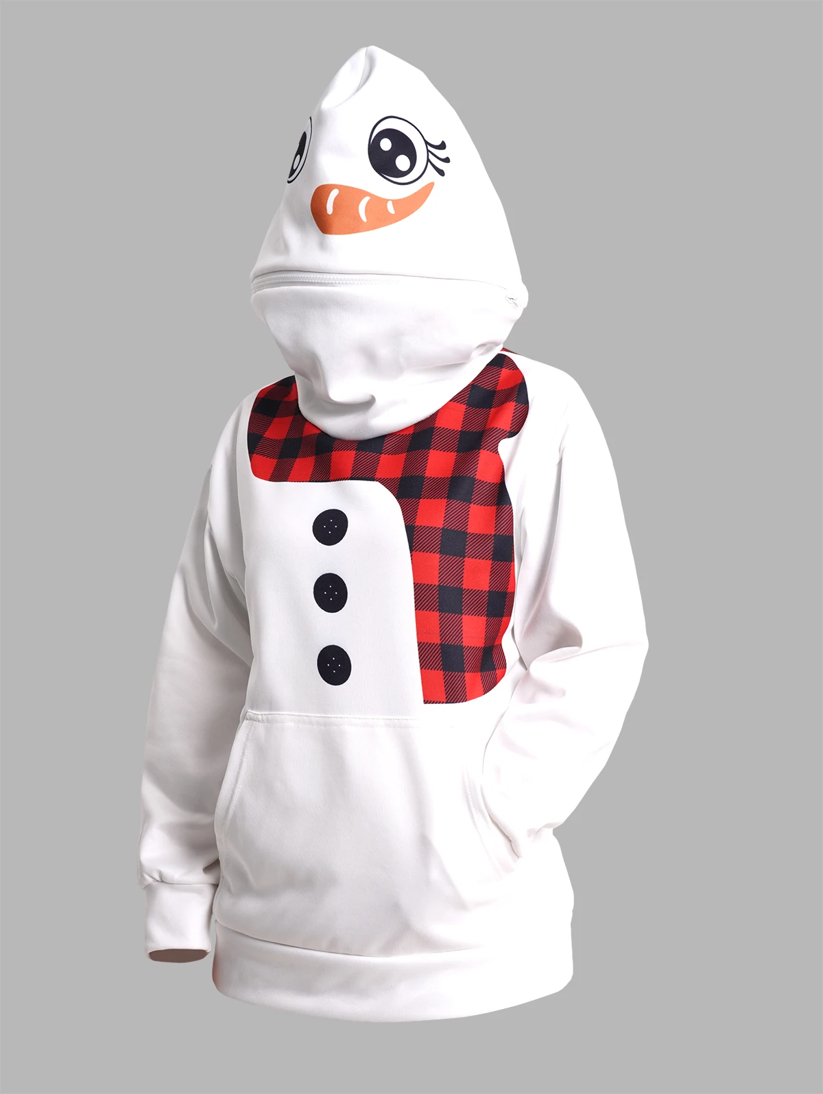 Womens Snowman Costume Christmas Zipper Hoodie Plaid 3D Print Drop Shoulder Kangaroo Pocket Hoodie Tops