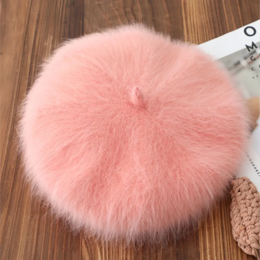 Adults Soft Plush Genuine Mink Fur Beret Women Retro Elegant Design Warm Wind Resistant All Match Autumn Winter Headwear