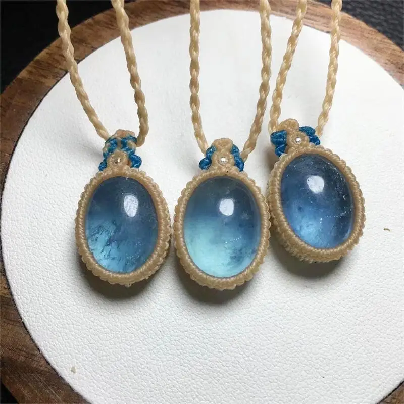 

Natural Hand-woven Aquamarine Teardrop Pendant Fashion Women Healing Jewelry Gemstone Crystal Charm Choker Necklace Gift 1PCS