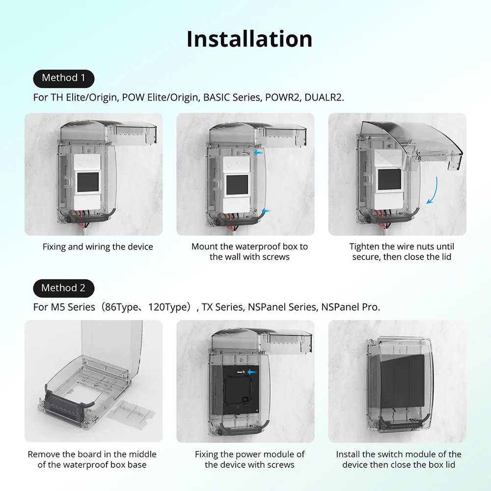 Caixa à prova d'água SONOFF R2 IP65 resistente à água com maior espaço compatível com TH Elite POW Elite M5 TX Utilmate NSPanel Pro