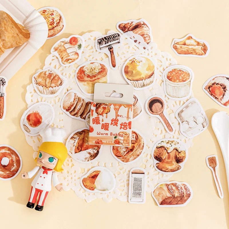 45pcs Warn Baking Stickers Boxed Set Bread Cake Donuts Decoration Adhesive Note for Diary Album Journal School A7158