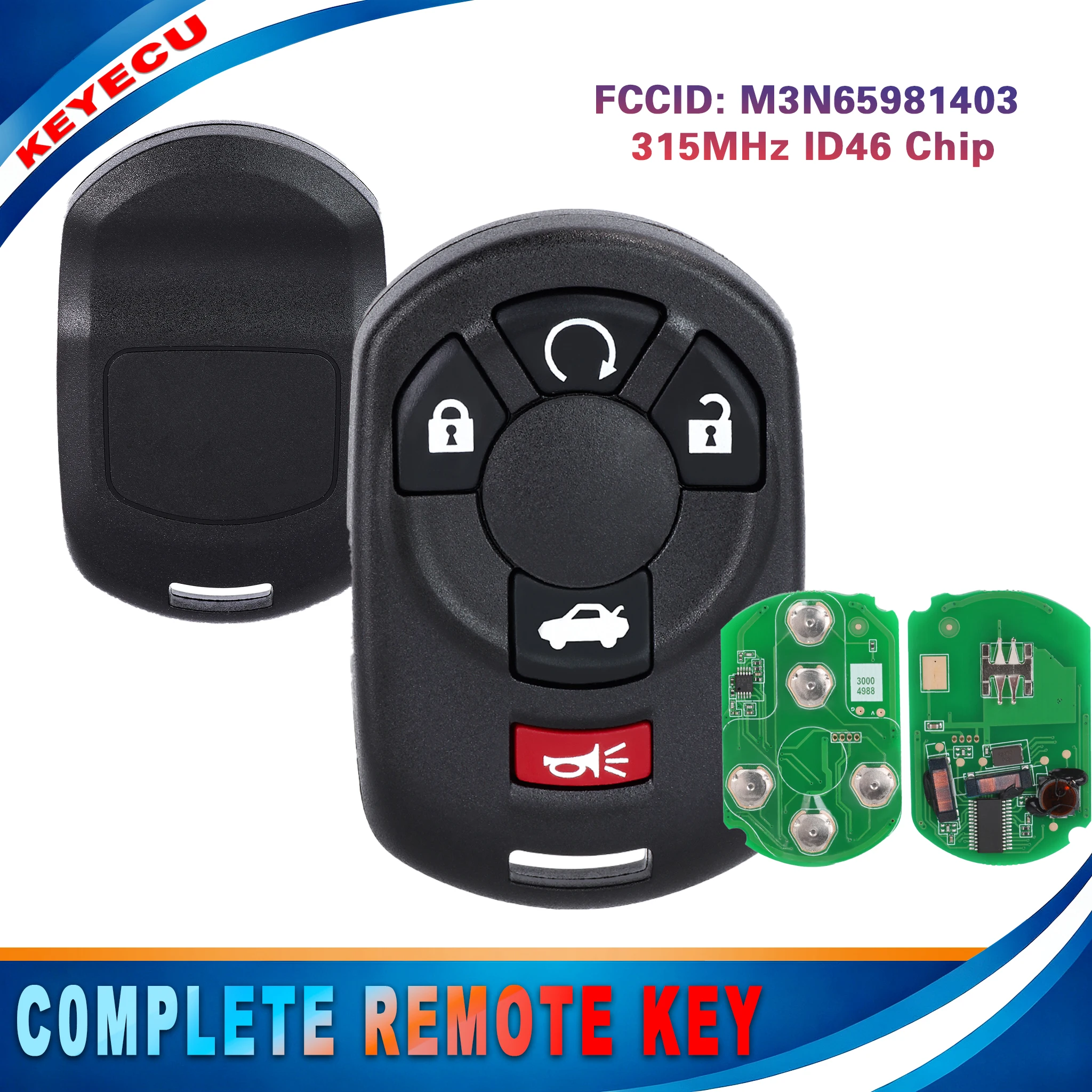 KEYECU M3N65981403 for Cadillac STS Chevrolet Corvette 2005-2007 Smart Remote Key Fob 5 Button GM/S 10372541 315MHz ID46
