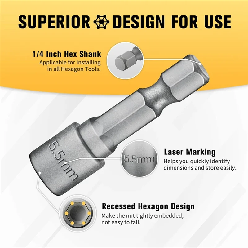 Fresh 14PCS Powerful Socket Hexagonal Wrench Hexagonal Handle Screwdriver Socket Extension Rod Pneumatic Screwdriver Insert