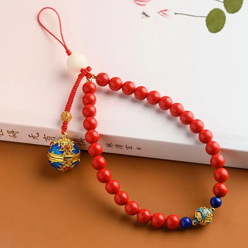 Creative Cinnabar Short Red Lucky Phone Strap with Cloisonné Scented Ball Pendant for Women Fashion Mobile Accessory Gift Idea