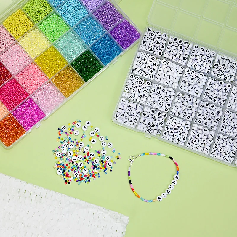 24000pcs 2mm Glass Seed Beads Alphabet Beads KitFor Jewelry Making Supplies Bracelets Necklace Making Letter Beads DIY Art Craft