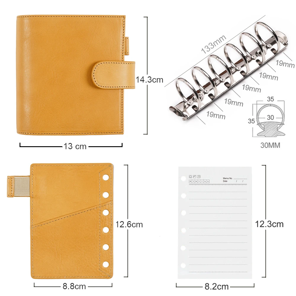 Moterm Full Grain Veg Tan Leather Pocket Luxe 2.0 Rings Planner A7 Notebook with 30MM Rings Agenda Organizer Diary Journal