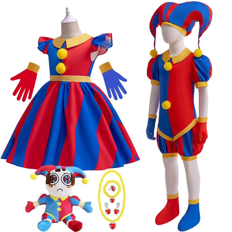 Girl Clown Pomni Cosplay Costume Kids Digital Circus Dress Up Clothes Children 3D Print Outfits Halloween Theme Party Dress