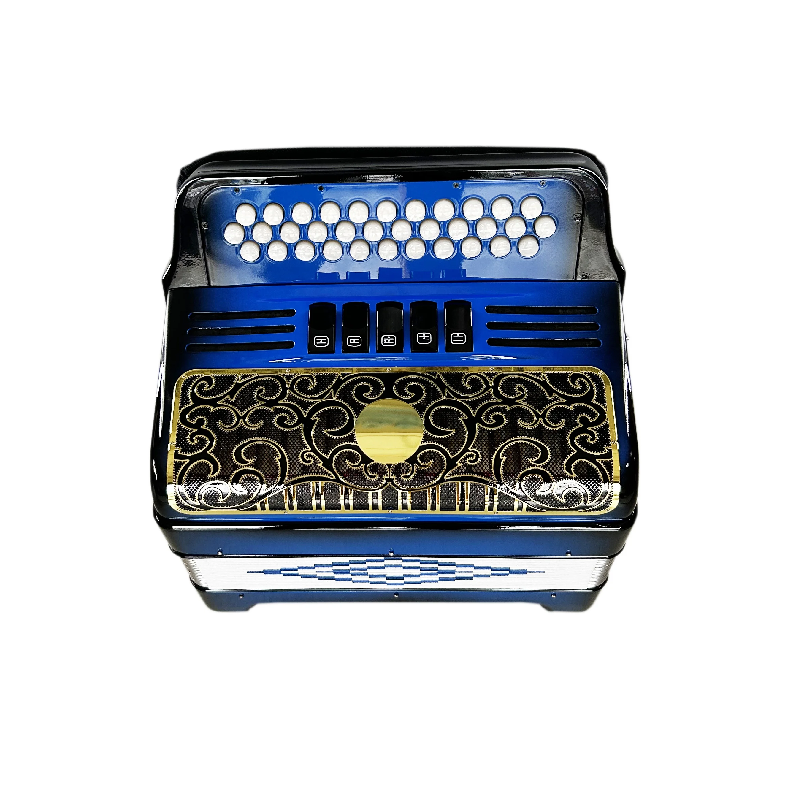 Professional 12 Bass 5 Registers Accordion Instrument 34 Buttons Gold Grill Fashionable Blue Black JB3412D Made Wood