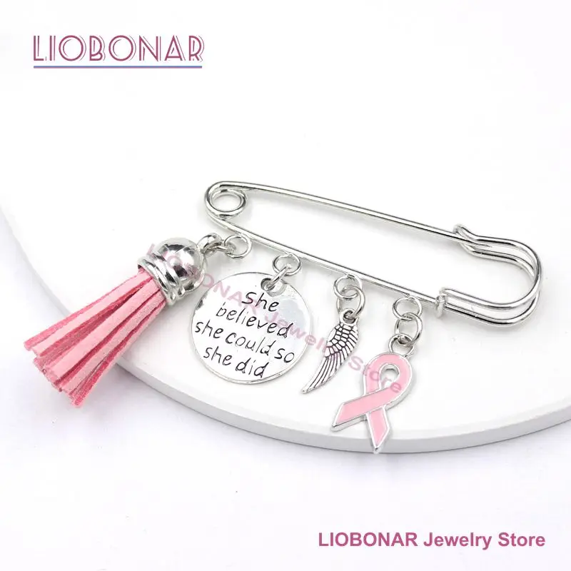 New Arrival Breast Cancer Awareness Brooch Pin never give up Breast Cancer Pink Ribbon Pin Brooch Safety Pins