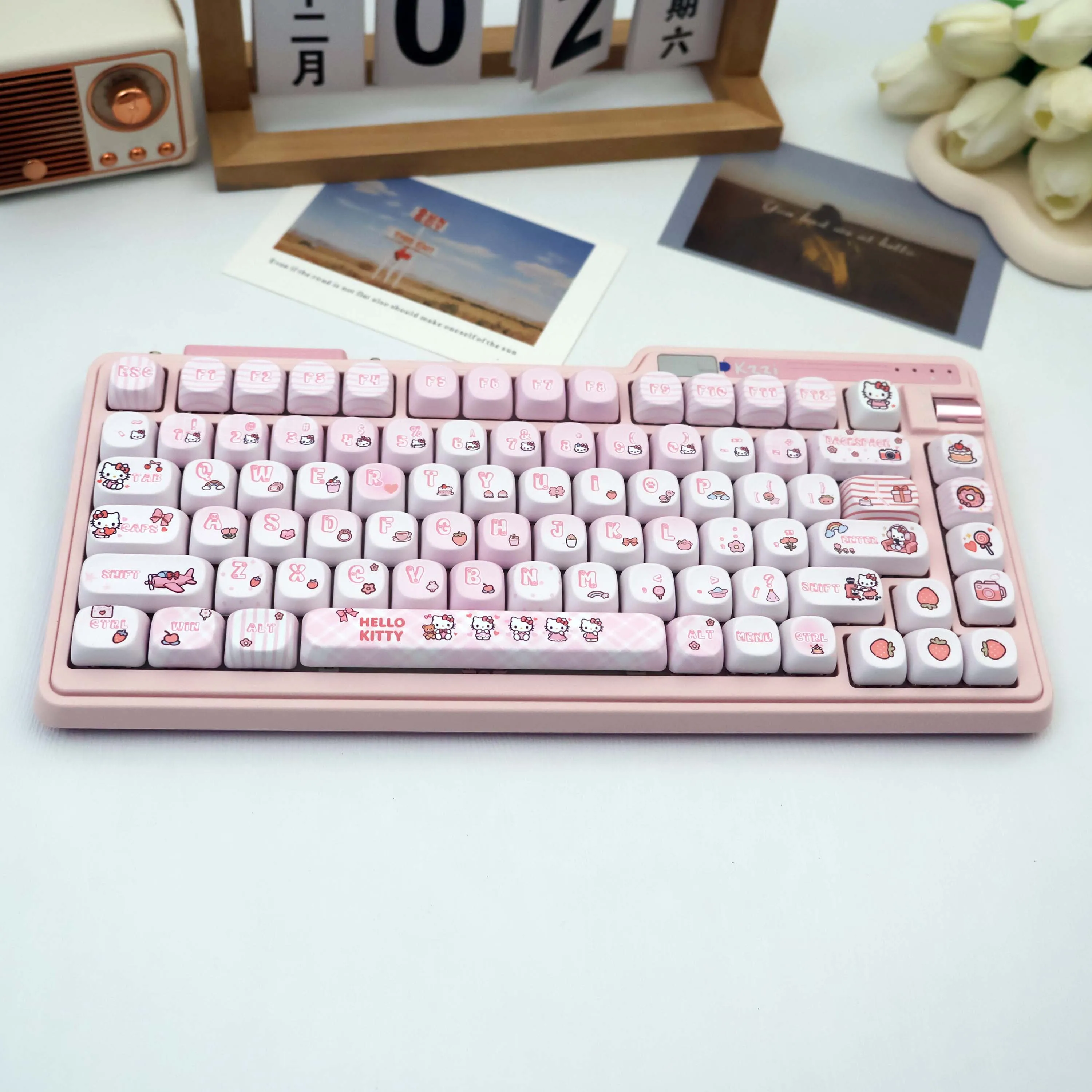 138 Keys Pink Hello Kitty PBT Keycaps MOA Dye-Sub MX Mechanical Keyboard Set for 61/64/68/87/96/104/108