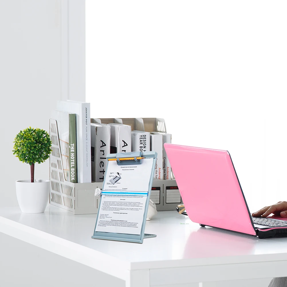 

Adjustable Desktop File Rack Light Grey Foldable Reading Stand Plastic Book Holder Hands Free Document Holder for Students