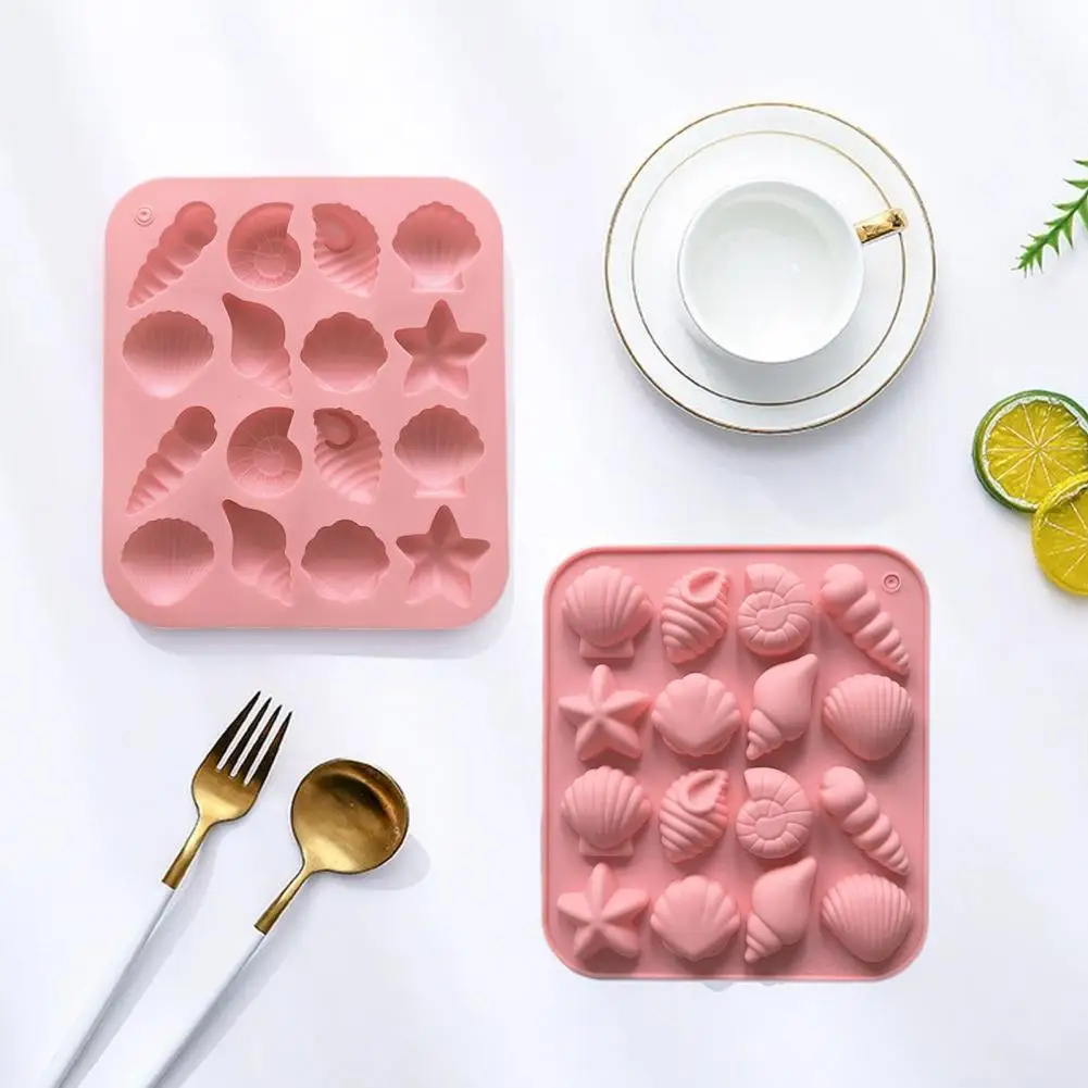 Silicone Chocolate Mold 16 Cavity Shell Conch Starfish Shape Molds Non-Stick Easy Release Reusable Baking Cooking Molds