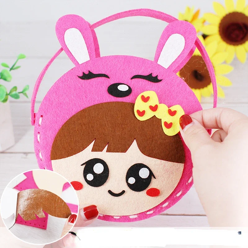 Fabric DIY Handbag Kids Craft Toy Mini Bag Non-woven Cloth Colorful Handmade Bag Cartoon Animal Children Handbags