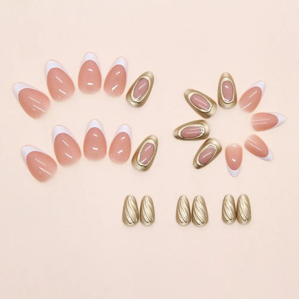 

24pcs Manicure Long Almond False Nails Flowers Starfish Misty Blue Retro Press on Nails Detachable French Nail Tips DIY