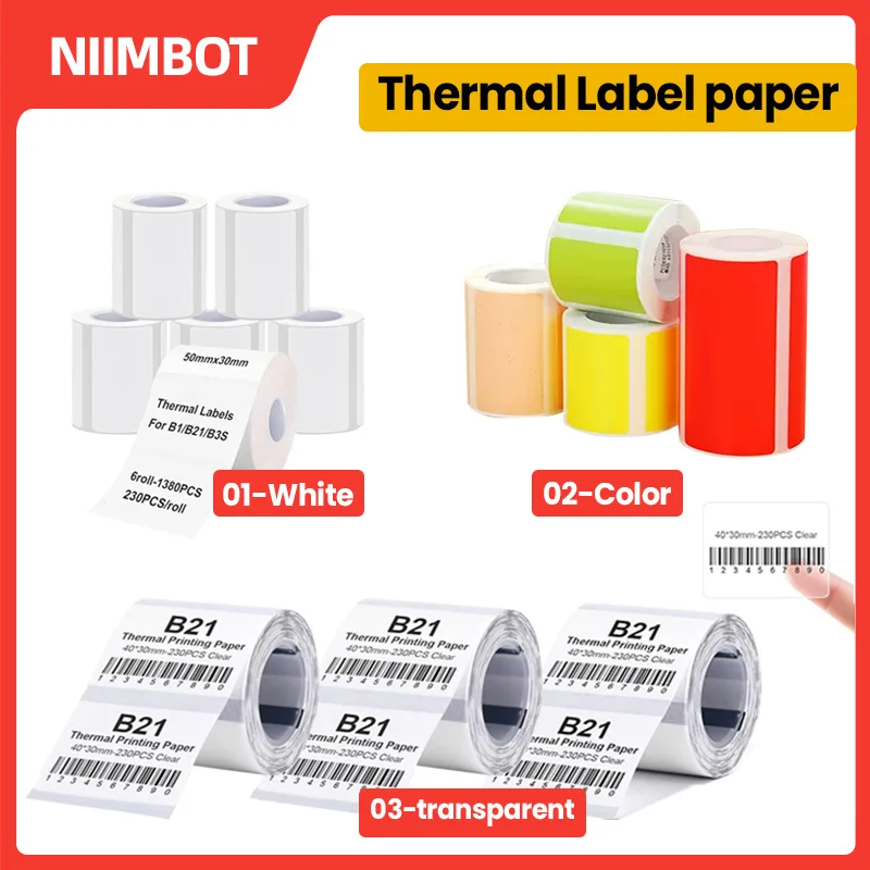 NiiMBOT B21/B3S/B1 White Color Cartoon Transparent Index Label Sticker Self Adhesive Waterproof Convenient Label Printer