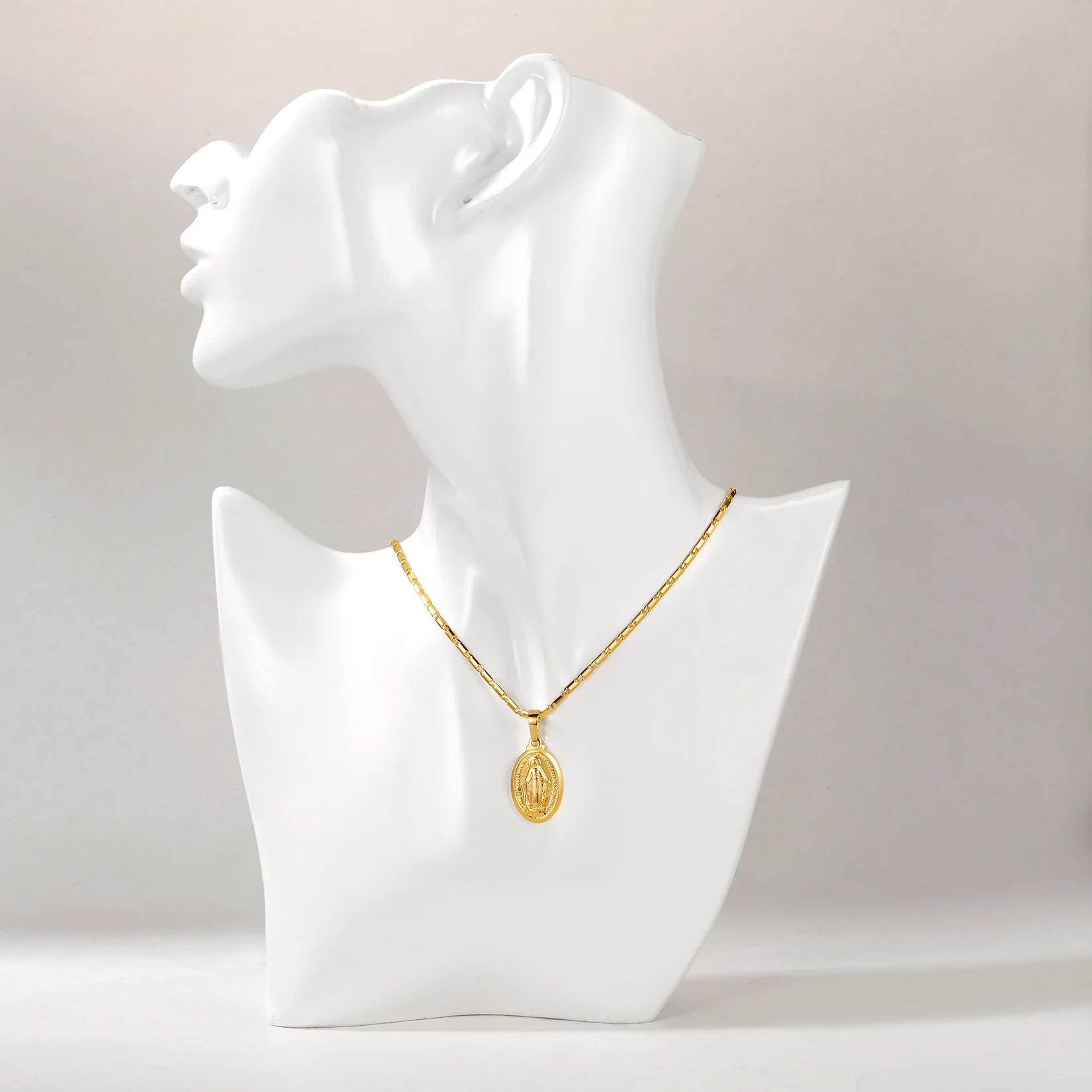 U7 Virgin Mary Earrings Bracelet Necklace Set for Women Gold/Silver Color Oval Medal Coin Classic Christian Jewelry Sets S681